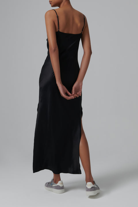 Black Macia Slip Satin Dress