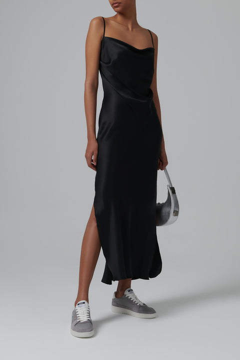 Black Macia Slip Satin Dress