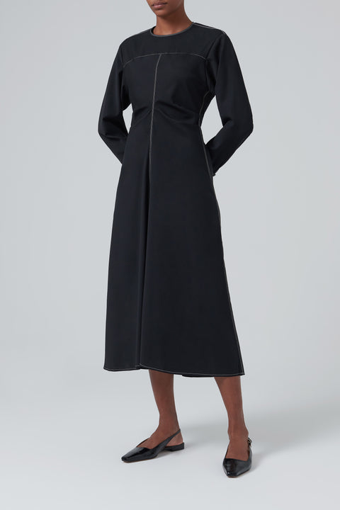 Black Stitch Tucked Dress