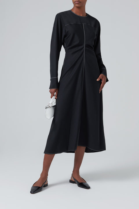 Black Stitch Tucked Dress