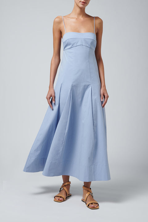 Blue Everyday Cotton Pleat Dress