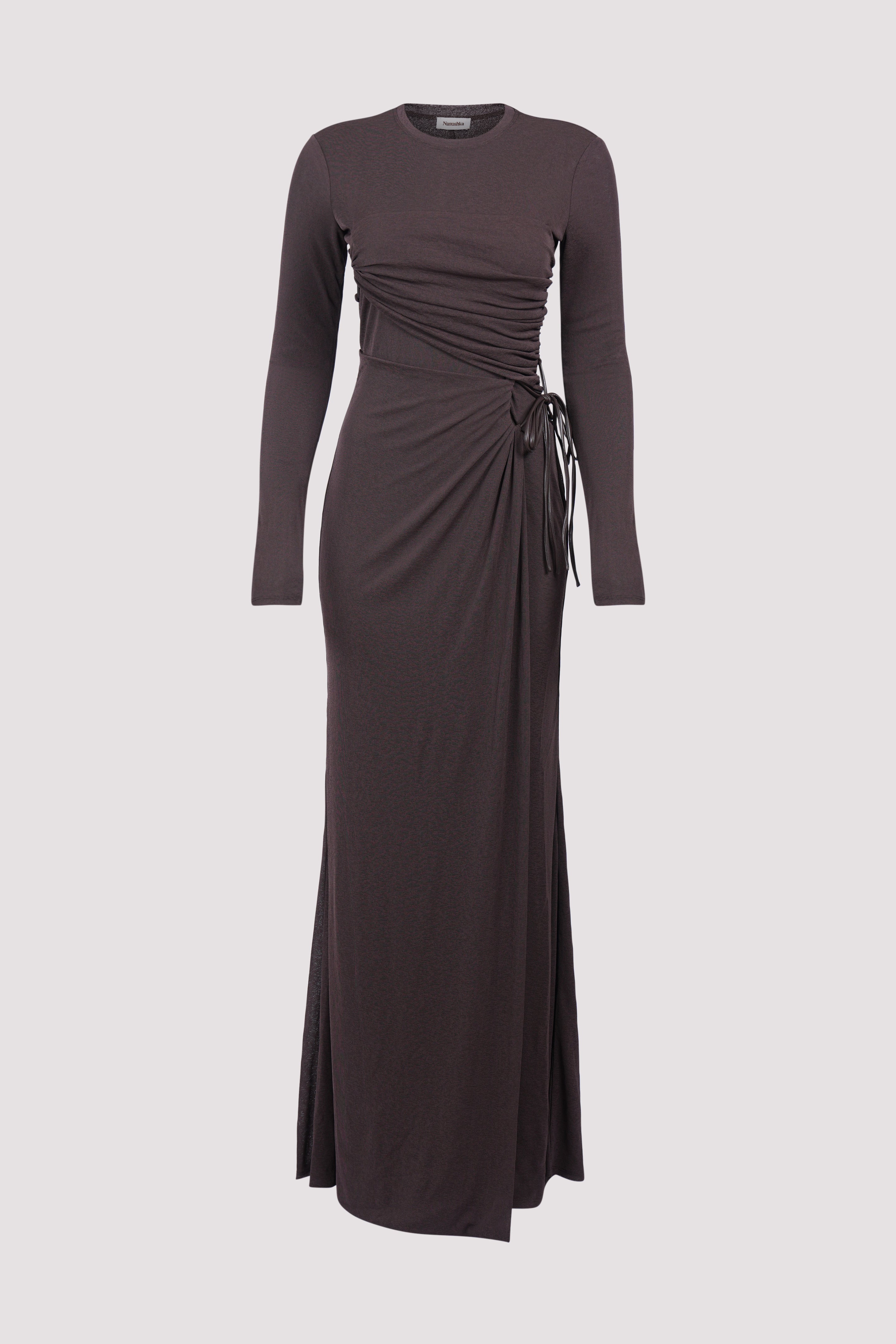 Nanushka Brown Marghe Long Sleeve Maxi Dress