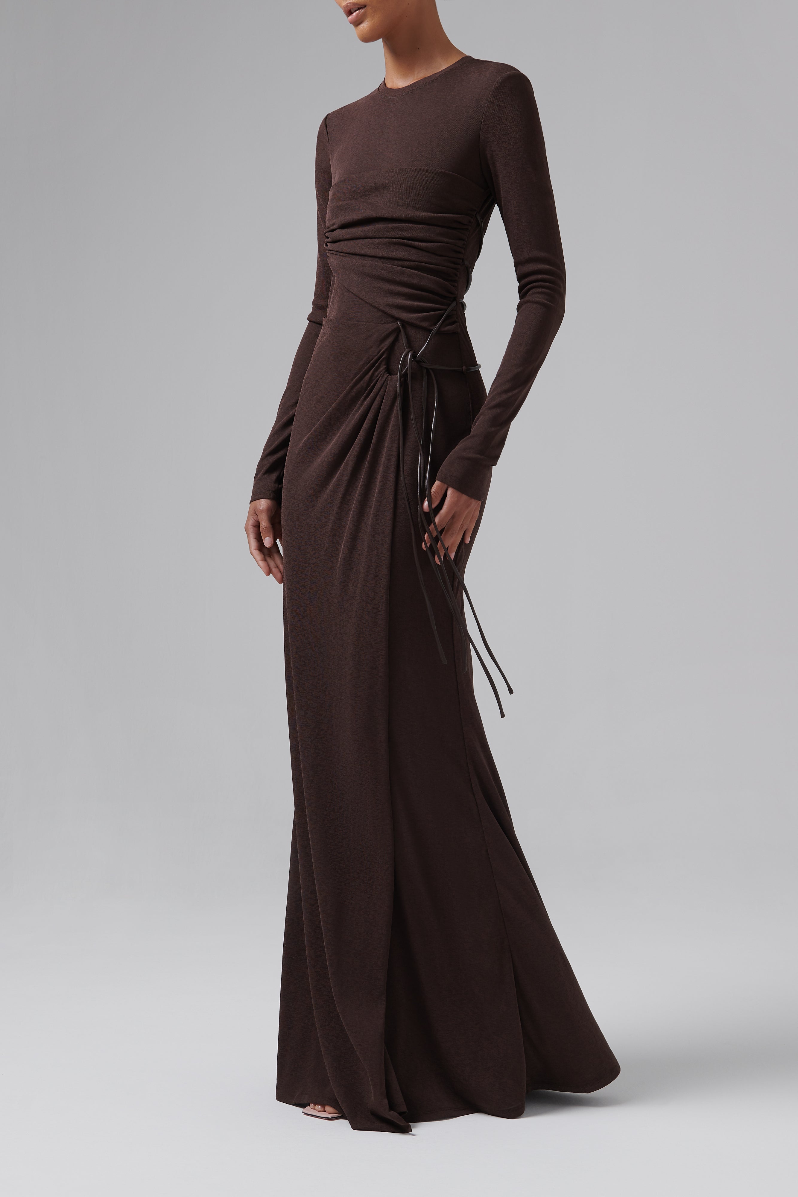 Nanushka Brown Marghe Long Sleeve Maxi Dress