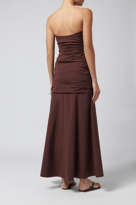 Burgundy Gathered Strapless Longline Dress