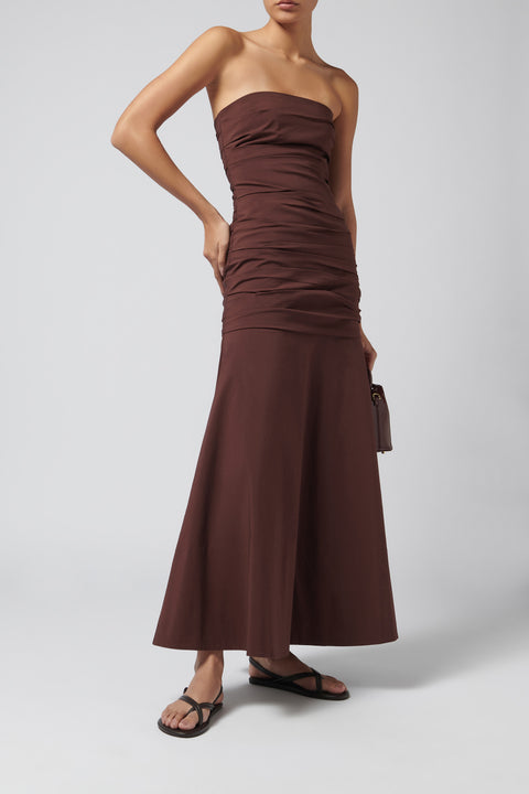 Burgundy Gathered Strapless Longline Dress