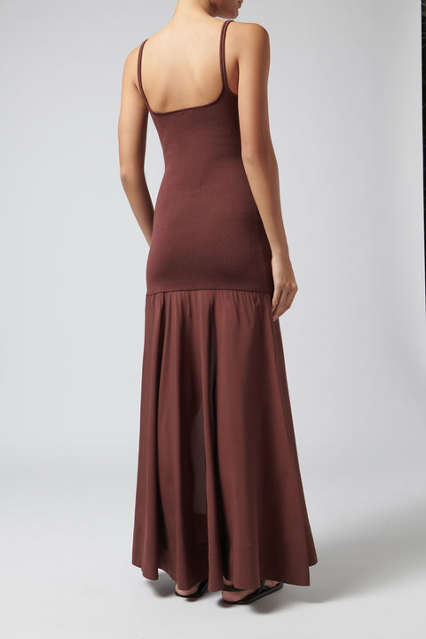 Burgundy Sheer Silk Circle Hem Dress
