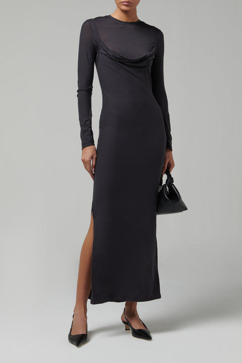 Grey Linora Front Drape Midi Dress