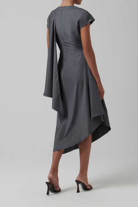 Grey Waisted Scarf Dress