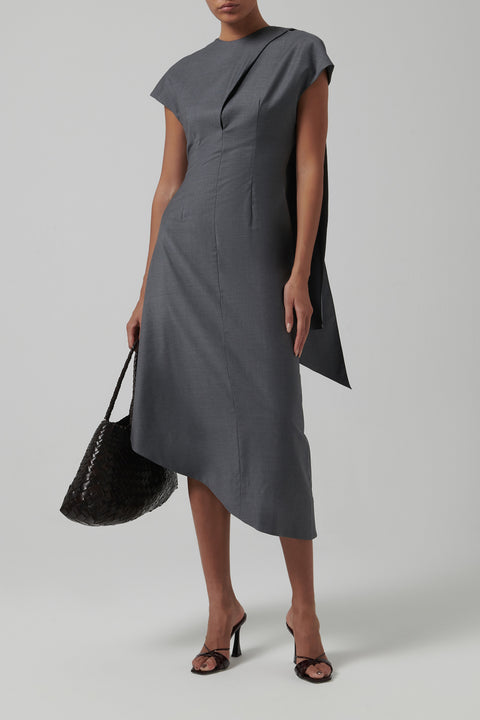 Grey Waisted Scarf Dress