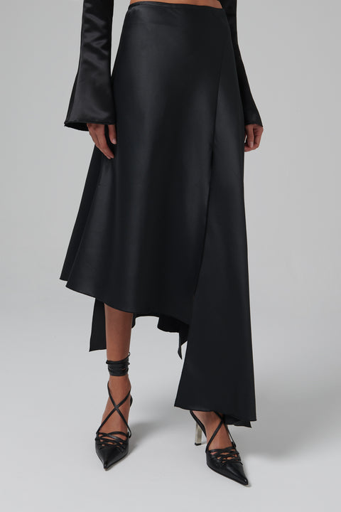 Black Asymmetric Midi Skirt