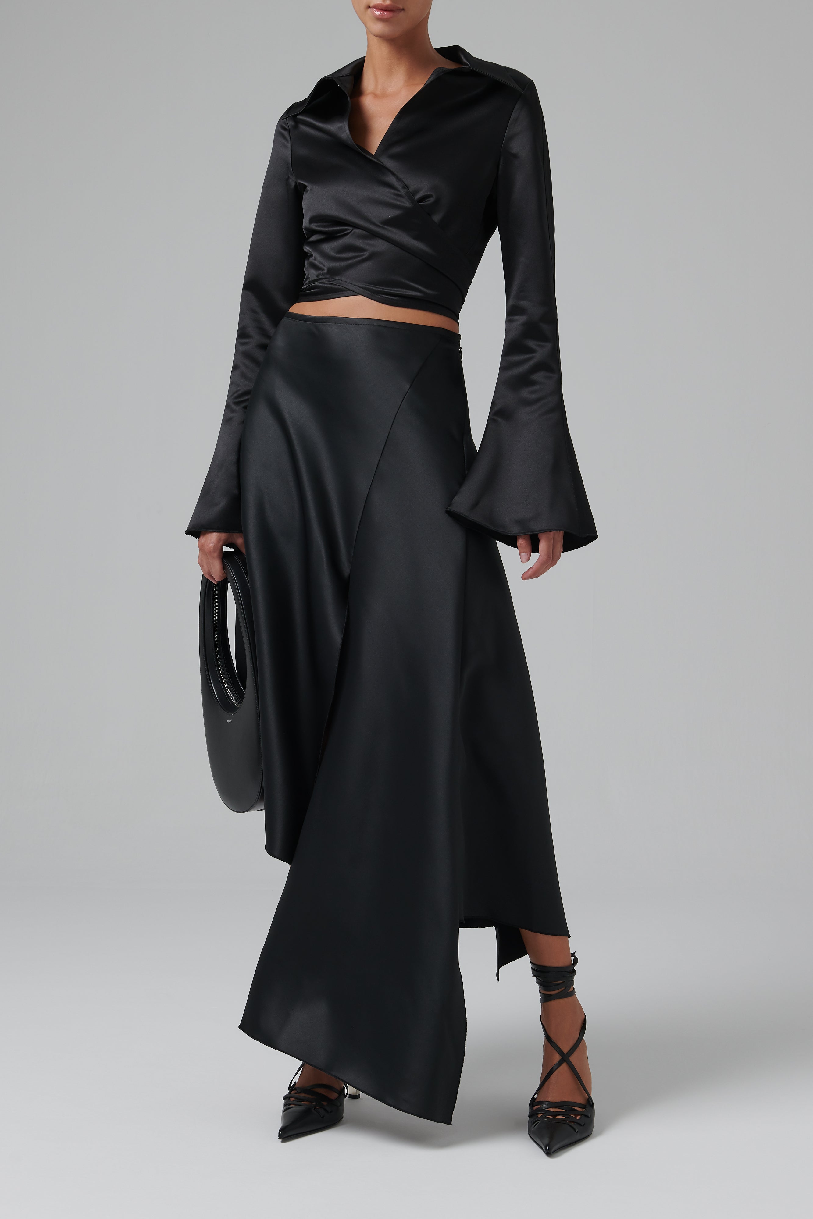 Ioannes Black Asymmetric Midi Skirt
