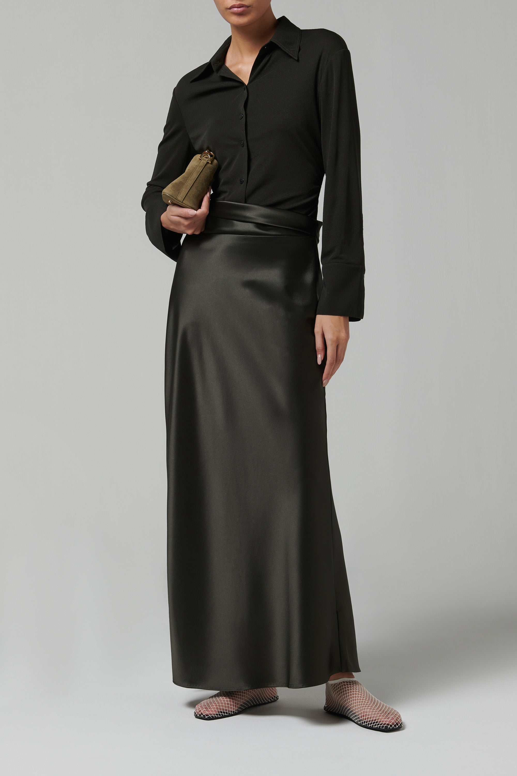Scylla - Mesh Jersey and Slip Satin Dress