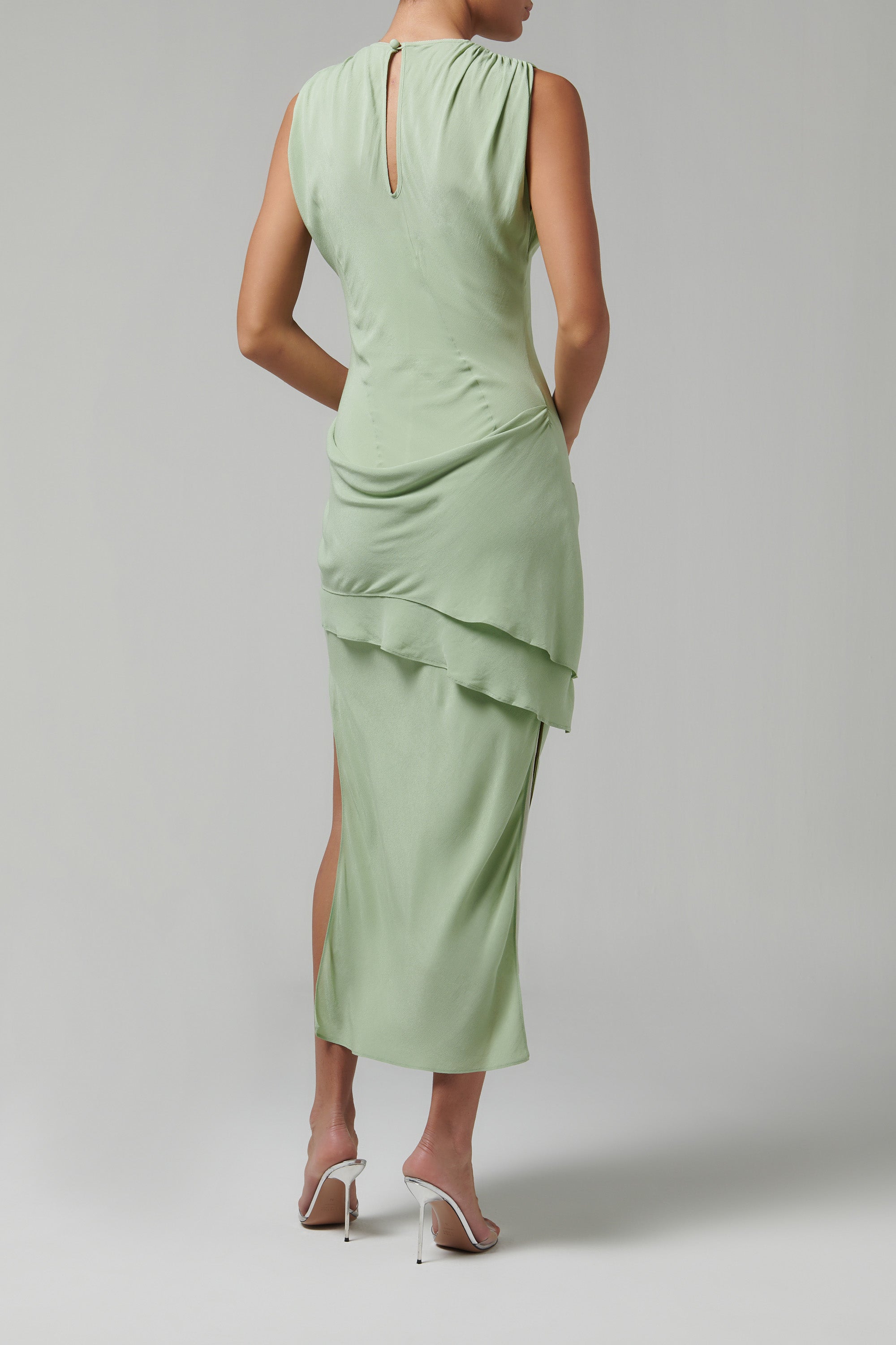 Samuel Guì Yang Green Willow Ruche Midi Dress Green / UK8 Samuel Guì Yang Green Willow Ruche Midi Dress Green / UK8