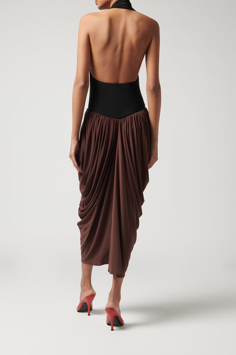 Black and Brown Emi Midi Dress