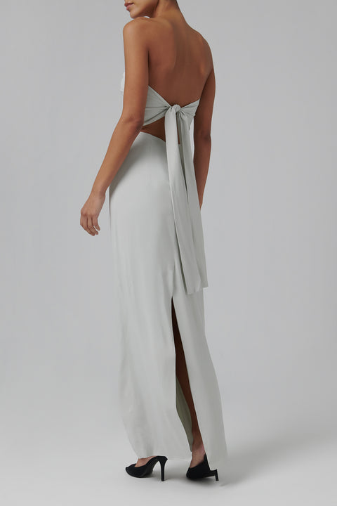 White Strapless Tie Back Dress
