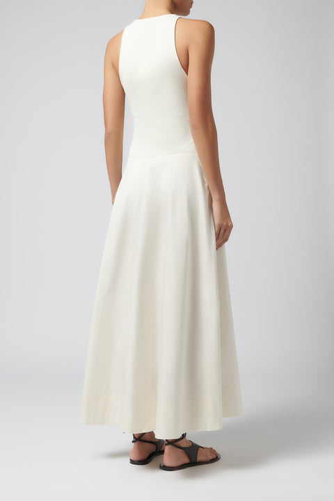 White Knit Bodice Asymm Dress