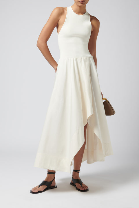White Knit Bodice Asymm Dress