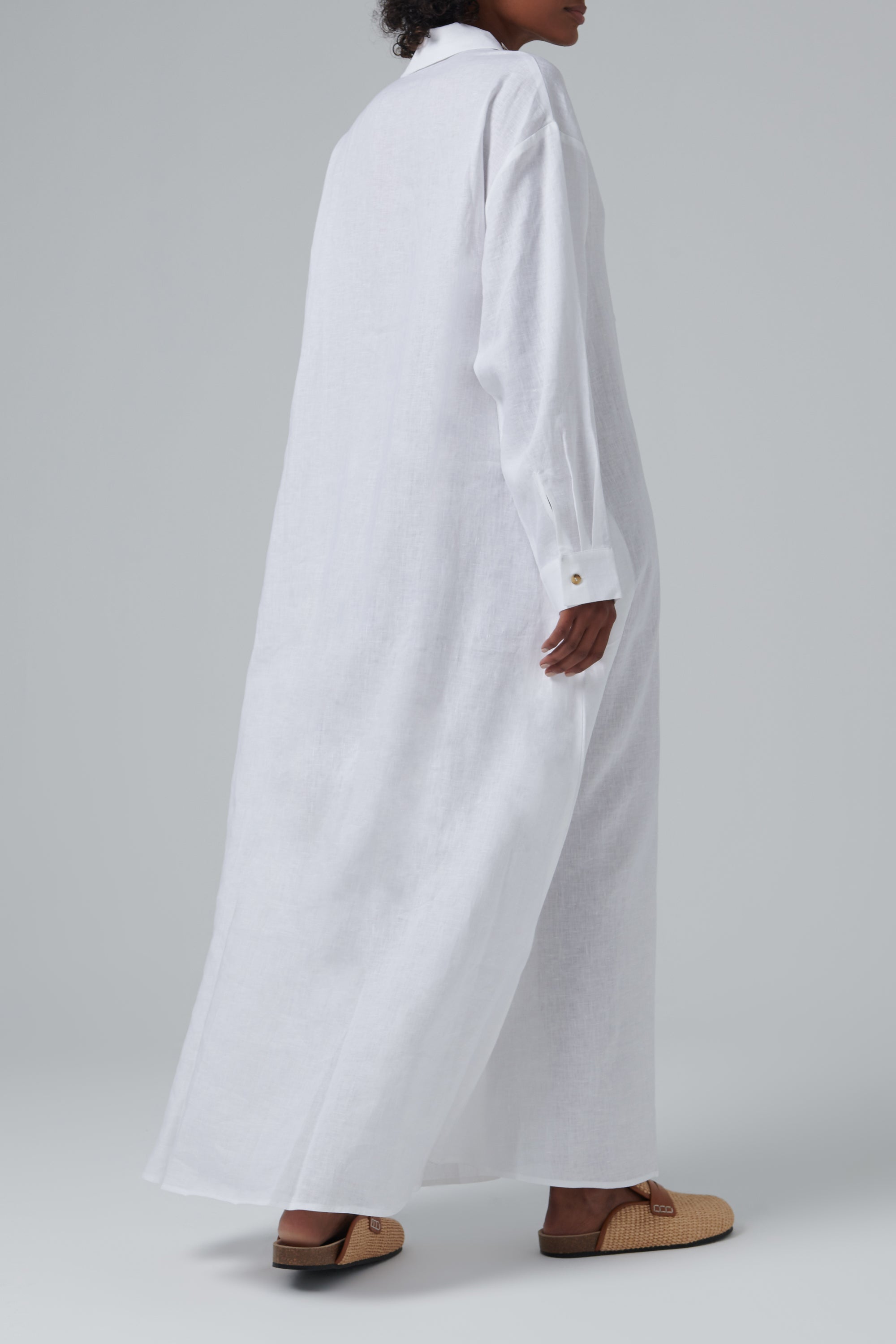 Lisbon Shirt Dress White Organic Linen - L Lisbon Shirt Dress White Organic Linen - L