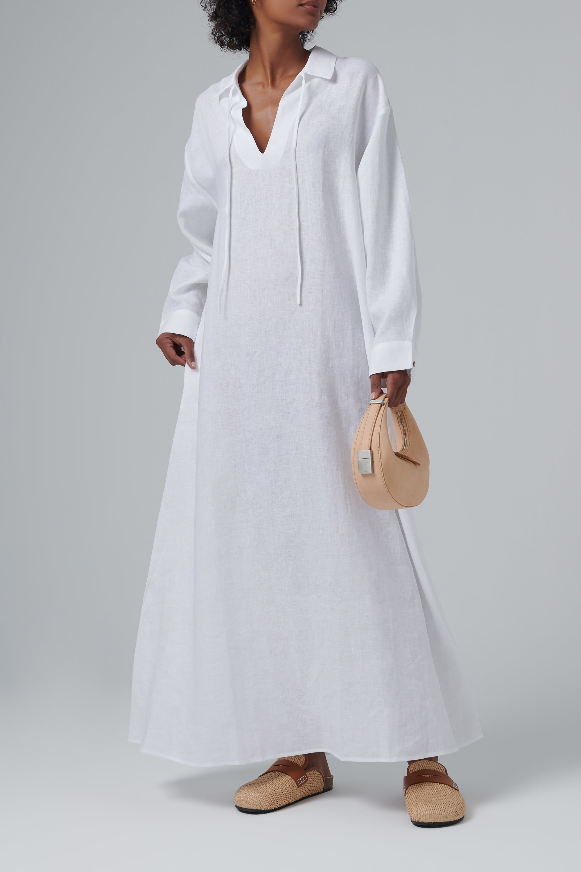 Lisbon Shirt Dress White Organic Linen - L Lisbon Shirt Dress White Organic Linen - L