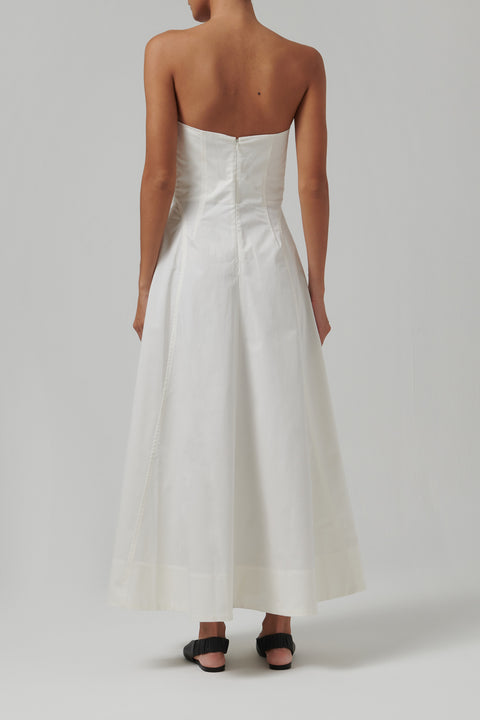White Sculpted Cotton Strapless Dress
