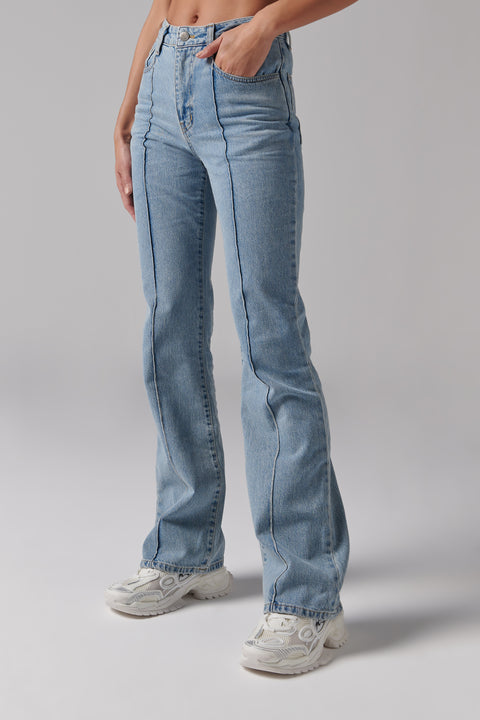 Blue Pintuck Flared Jeans