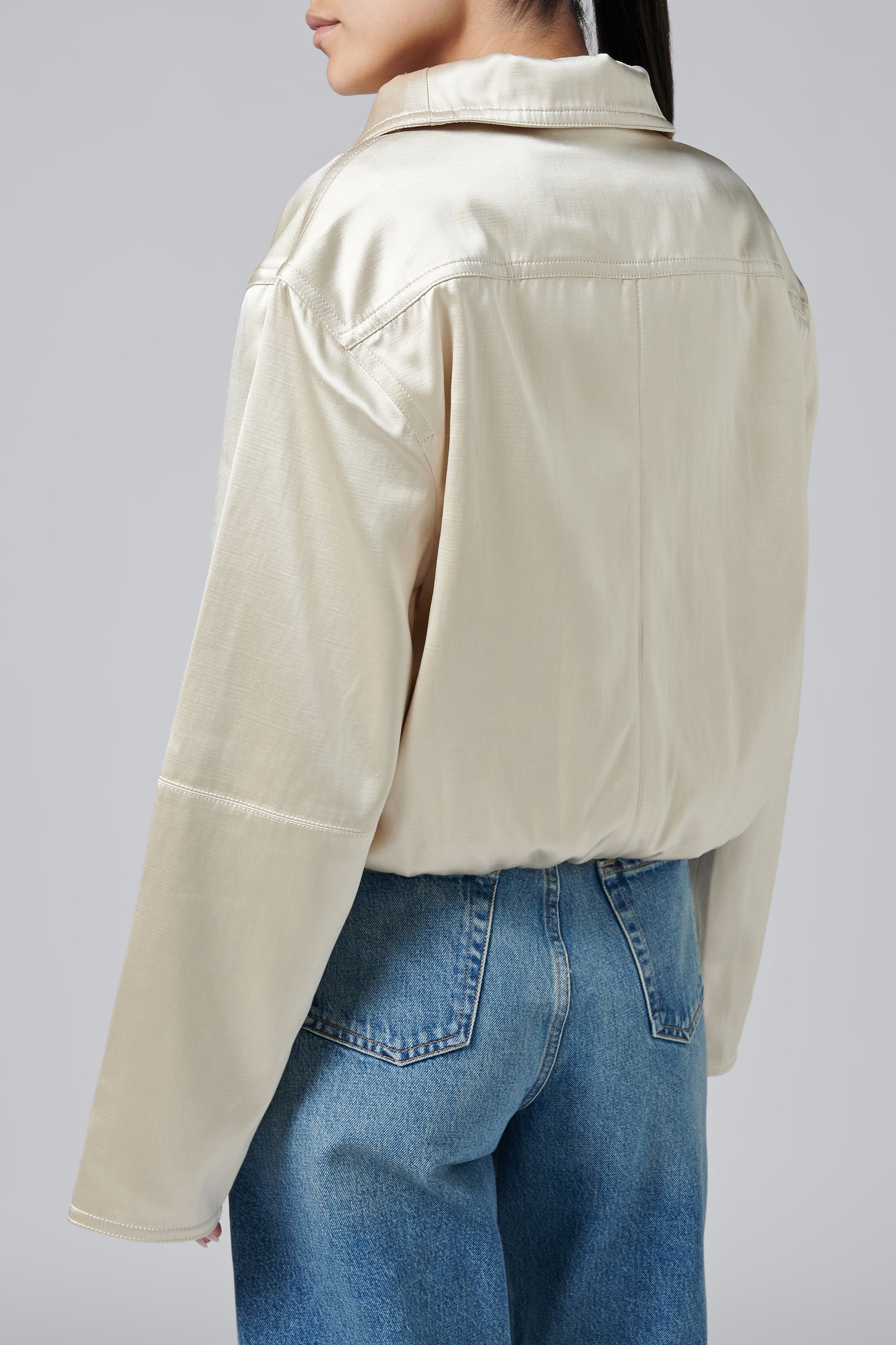 Nanushka Beige Boxy Fit Funnel Neck Jacket