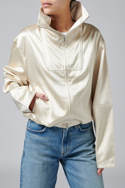 Beige Boxy Fit Funnel Neck Jacket
