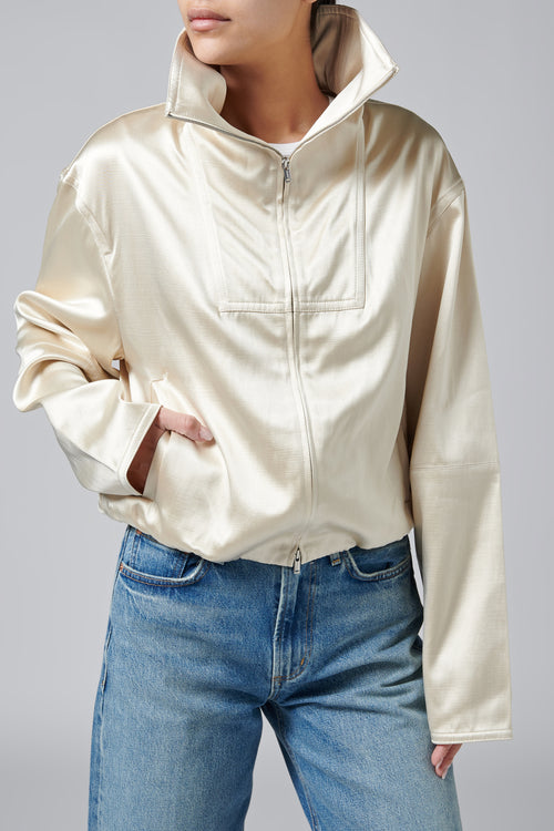 Nanushka Beige Boxy Fit Funnel Neck Jacket