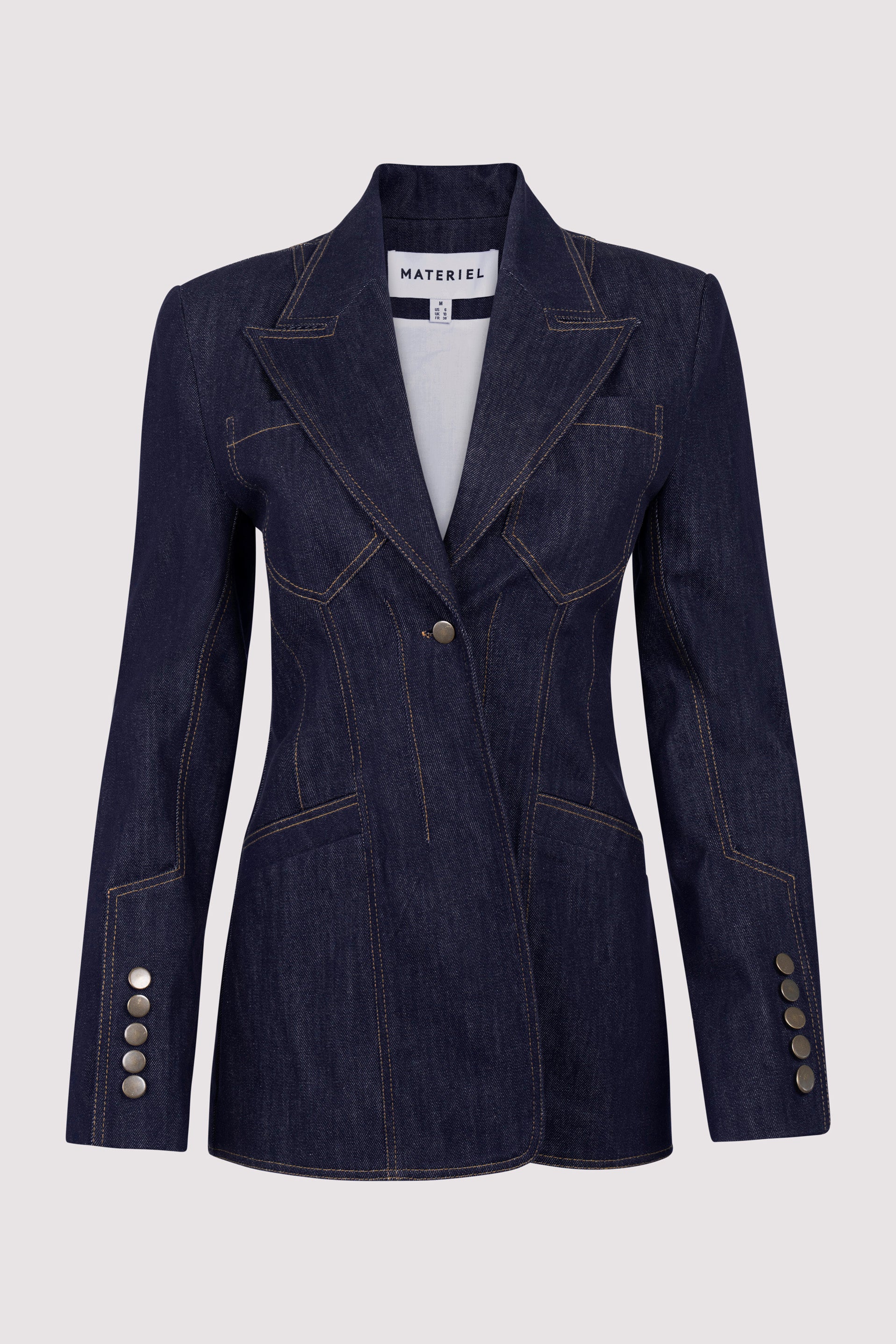 fitted denim blazer
