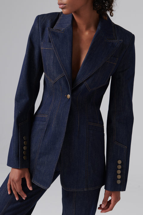 Blue Structured Denim Blazer