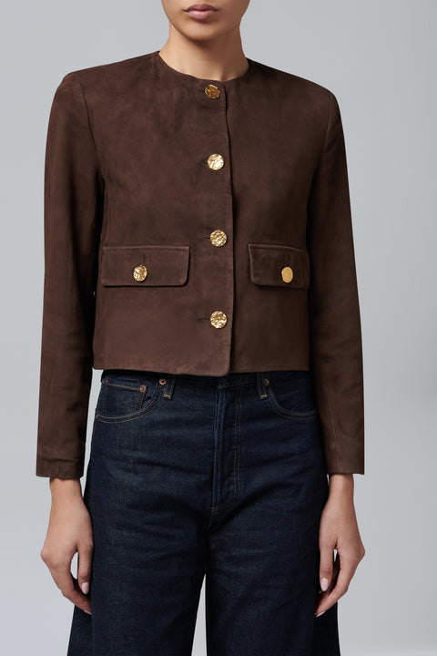 Brown Lorenne Goat Suede Jacket