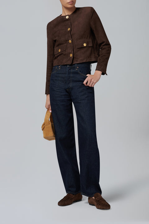 Brown Lorenne Goat Suede Jacket