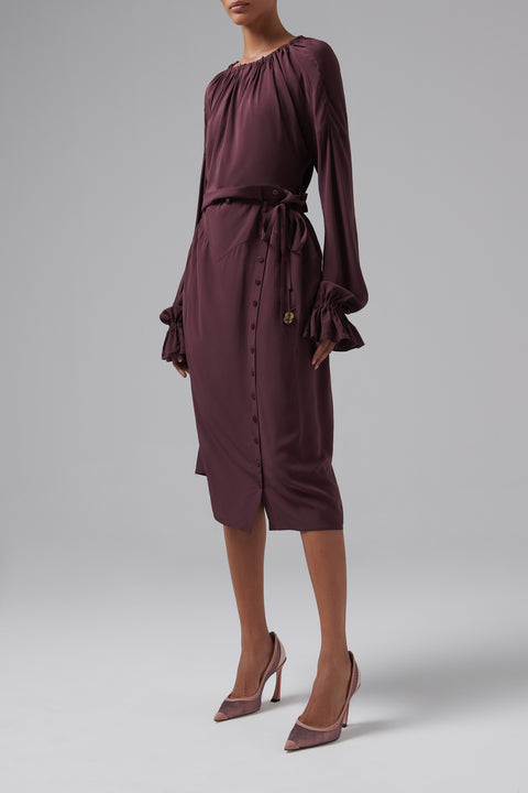 Brown Petal Midi Skirt