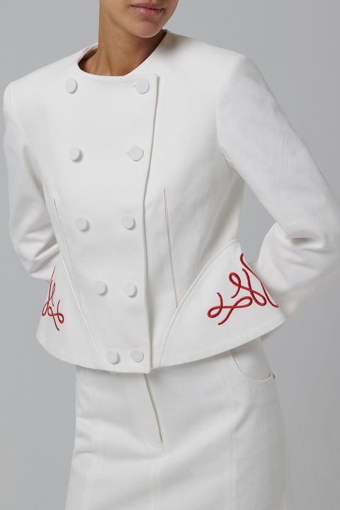 White Waisted Embroidery Jacket
