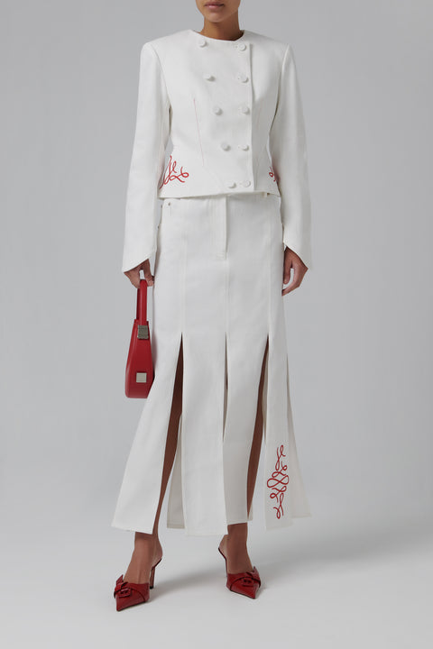 White Waisted Embroidery Jacket