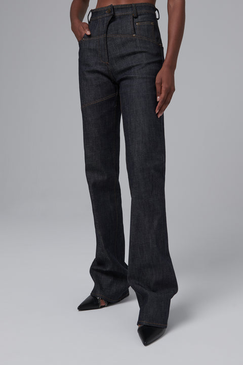 Blue Diagonal Zipper Jeans