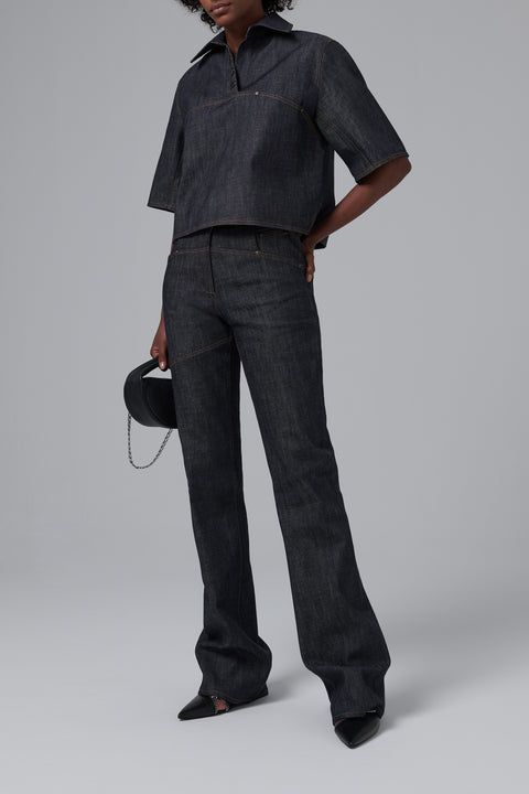 Blue Diagonal Zipper Jeans