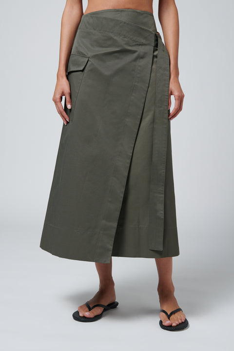 Khaki Utility Wrap Skirt