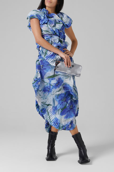 Blue Print Seashell Pleated Top