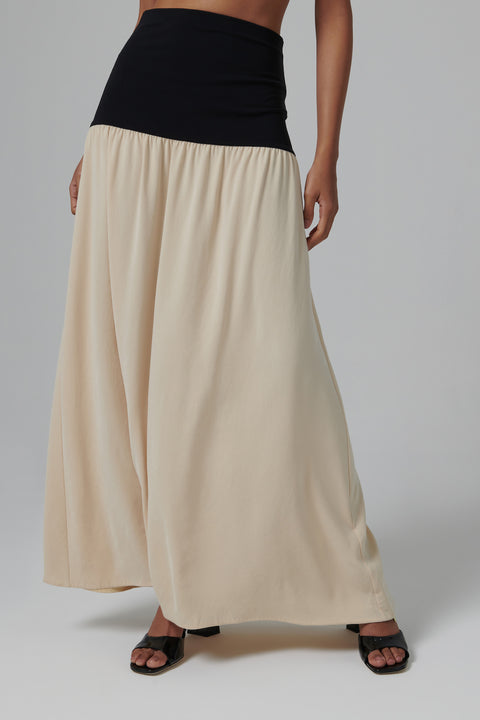 Beige Ranee Body Con Waistline Maxi Skirt