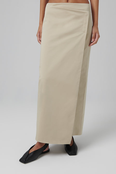 Beige Column Wrap Skirt