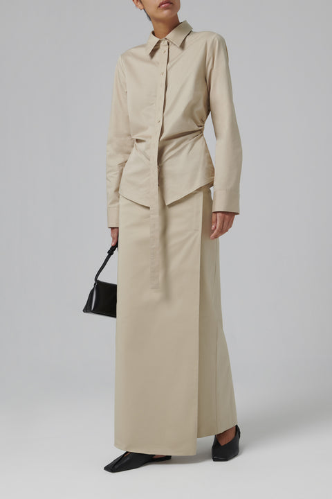 Beige Column Wrap Skirt