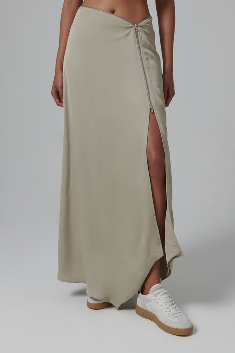 Beige Zella Straight Fit Midi Skirt