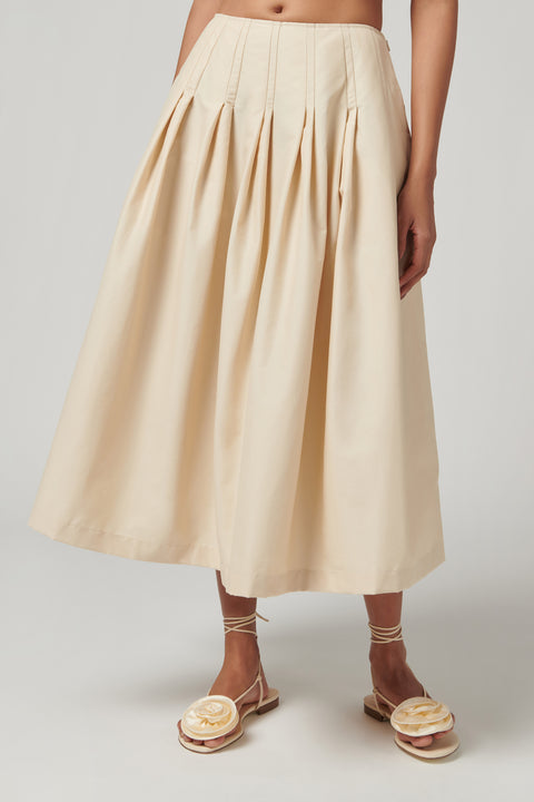 Beige Pleated Maxi Skirt