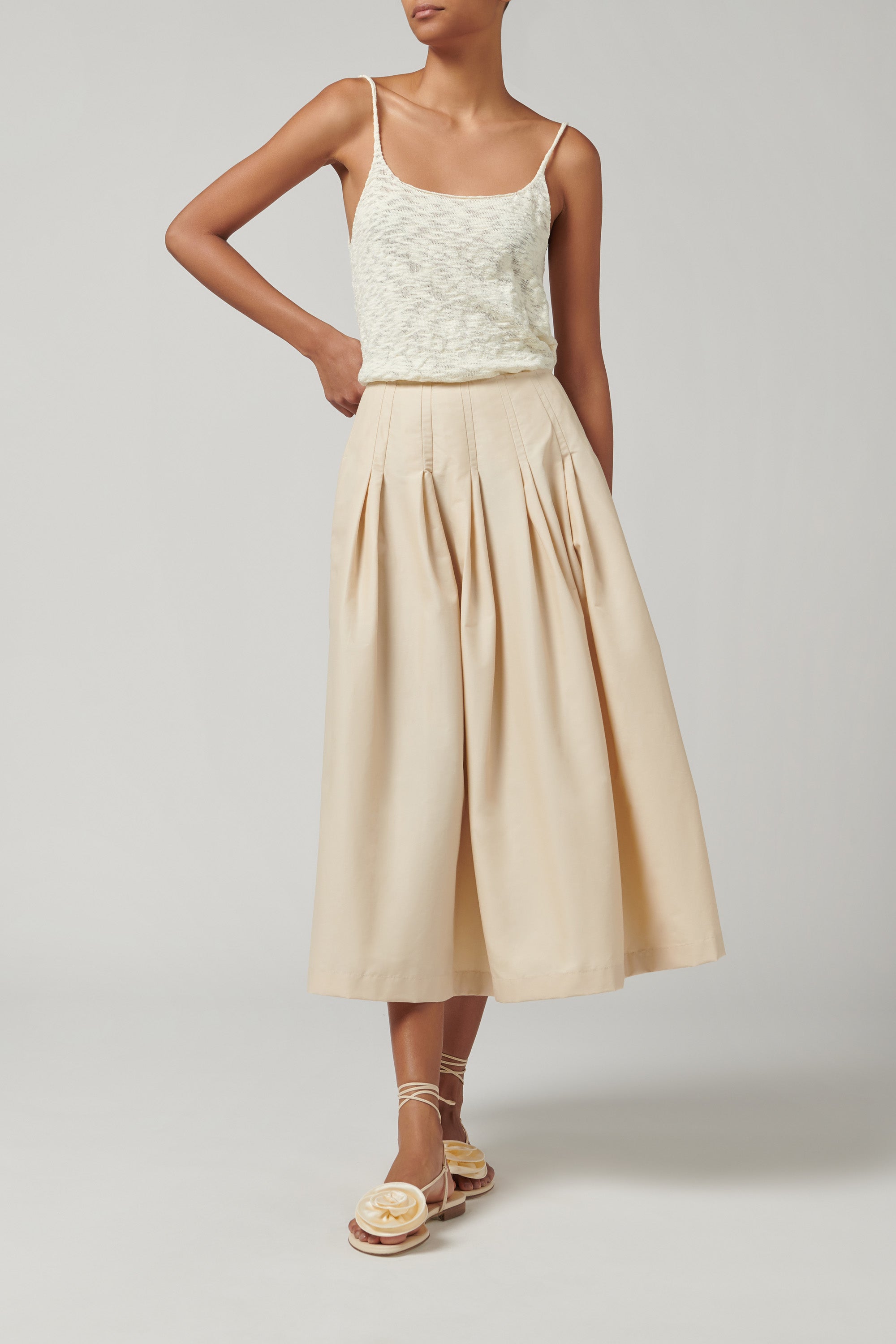 The Loom Atelier Beige Pleated Maxi Skirt
