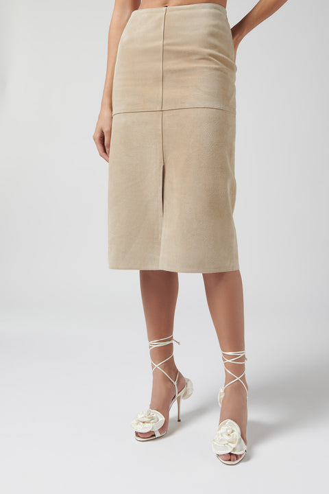 Beige Suede Midi Skirt