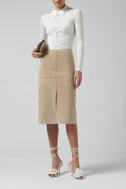 Beige Suede Midi Skirt