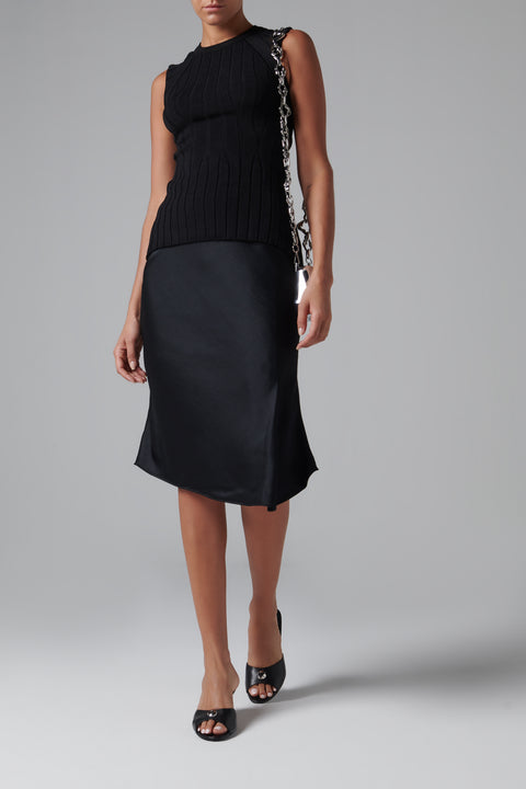 Black Satin Midi Skirt