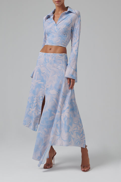 Blue Flared Sleeve Wrapped Shirt