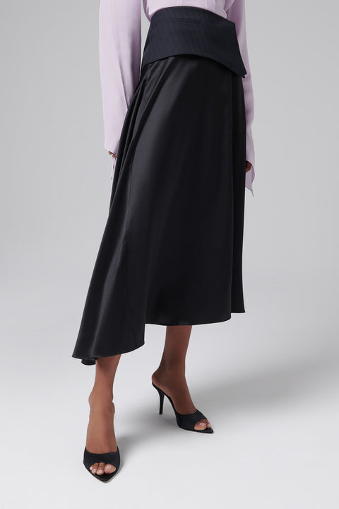 Black Lined Belt Layer Skirt